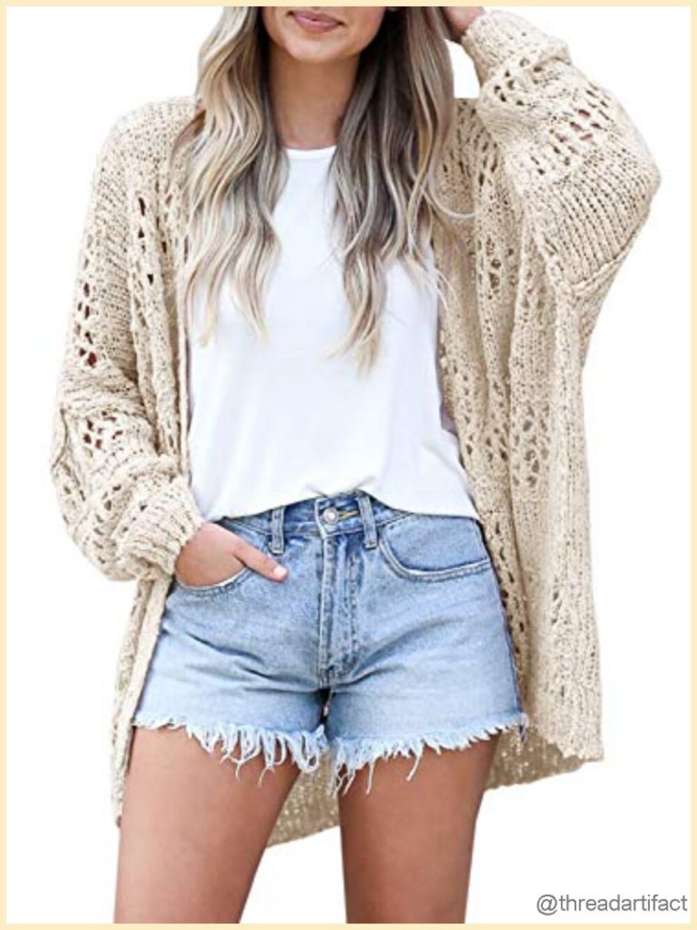 Lightweight Crochet Open Front Cardigan Sweater Kimono Boho Oversized